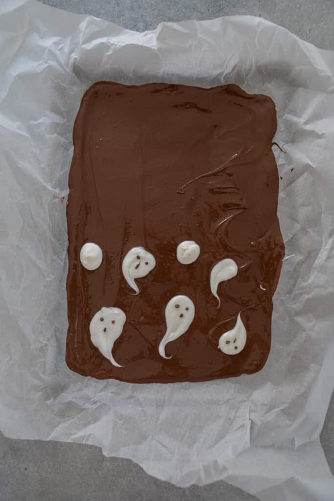 chocolate on the tray with ghosts on half
