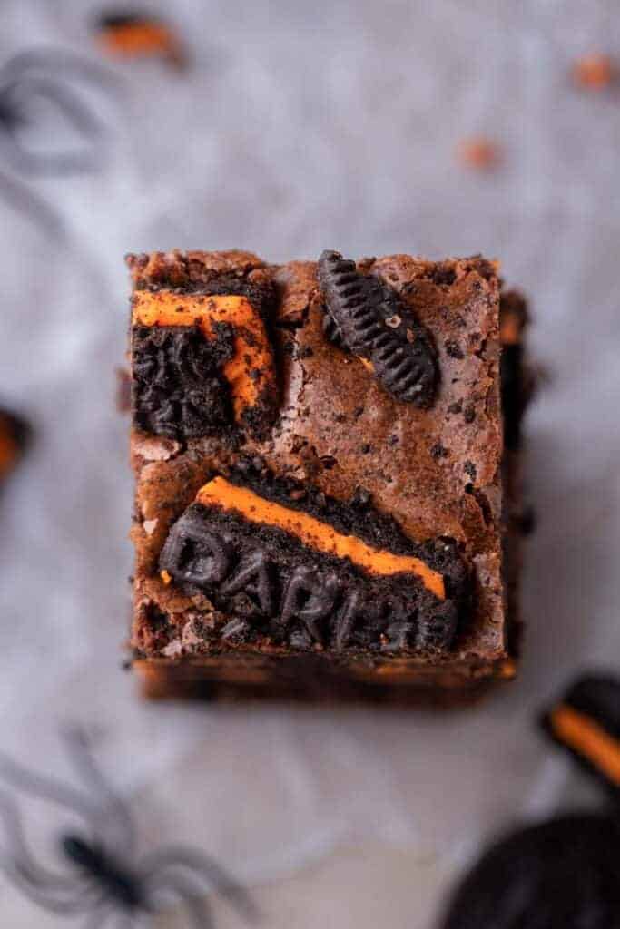 Overhead shot of Oreo brownies Halloween inspired