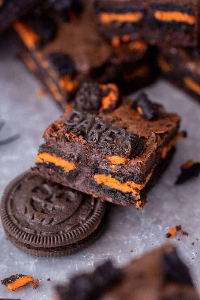 Sliced Halloween Oreo brownie