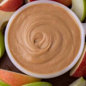 Overhead shot of caramel dip for apples