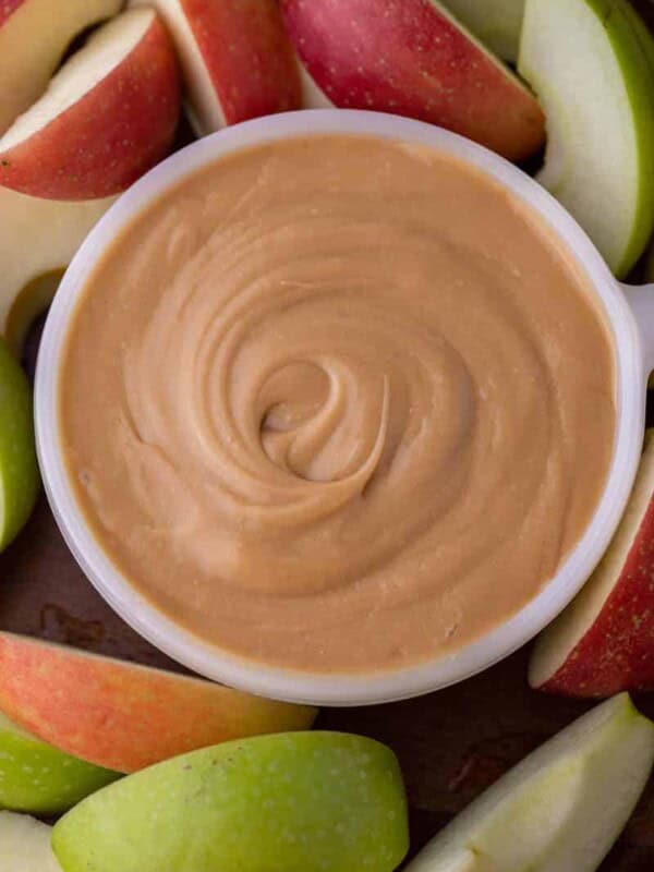 Overhead shot of caramel dip for apples