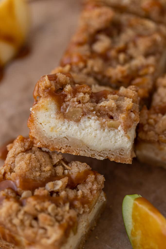 The best apple cheesecake bars with streusel crisp on top