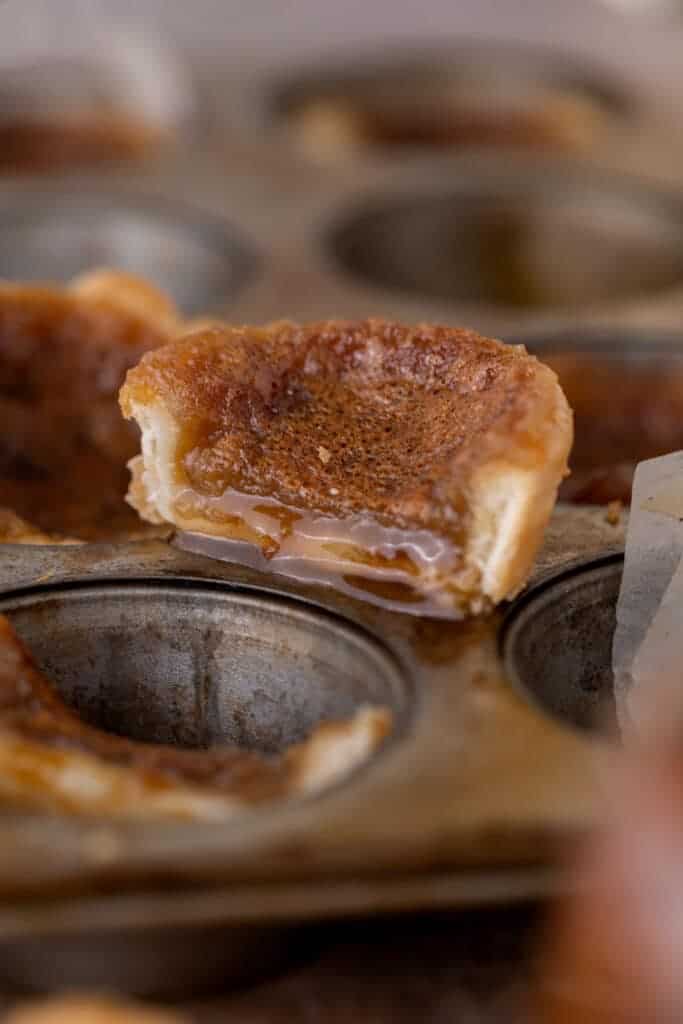 Canadian butter tart sliced in half