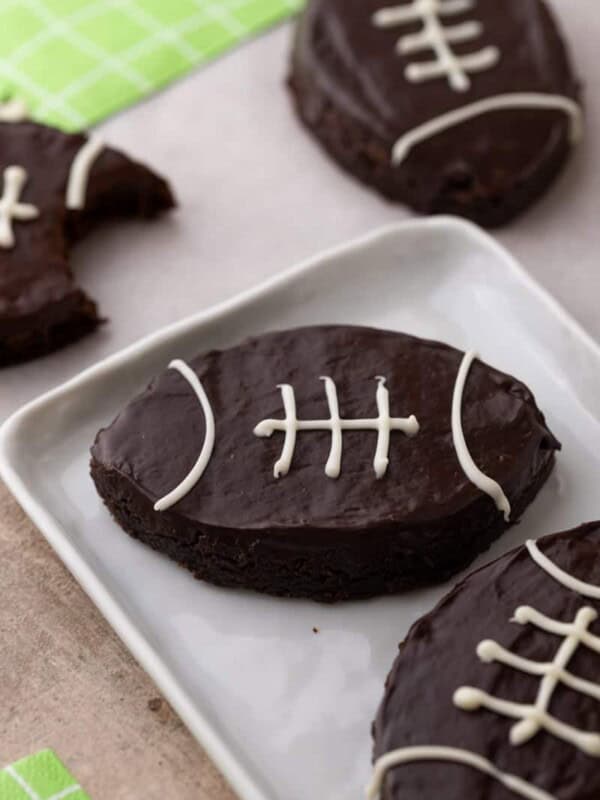 Football brownies on a plate