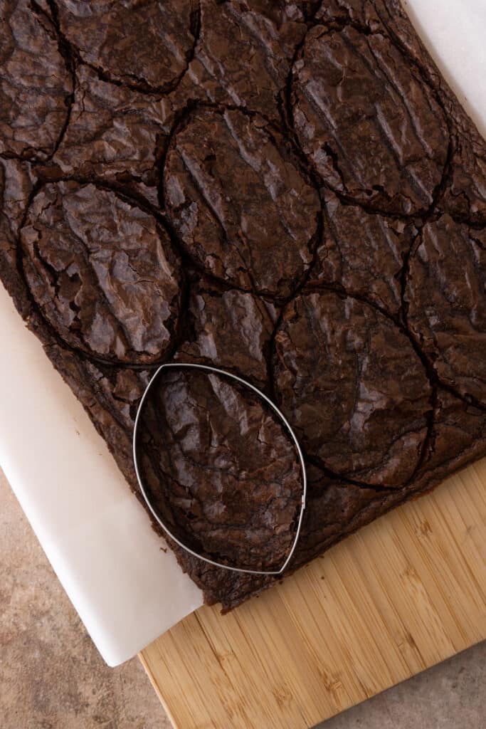 Brownie being cut with a cookie cutter