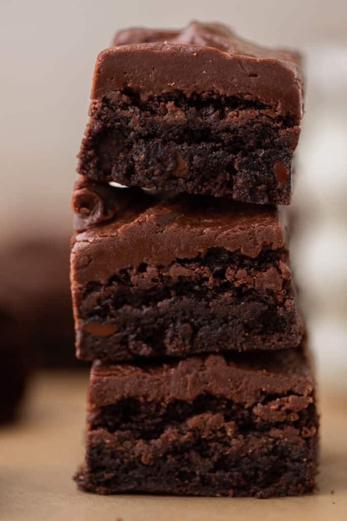 three brownies stacked on top of each other
