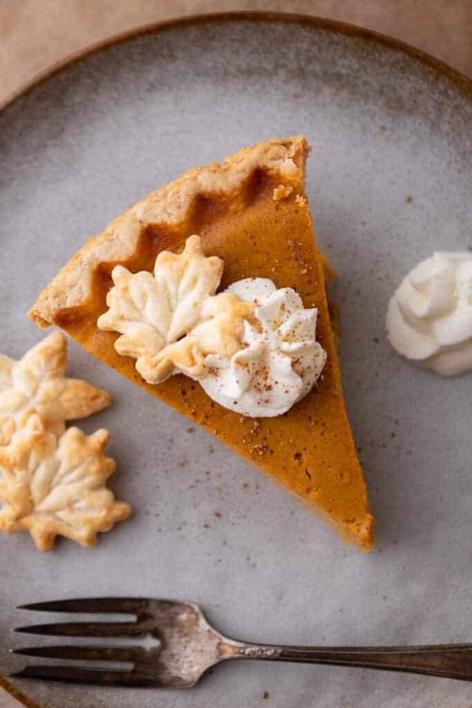 pumpkin pie slice on a plate