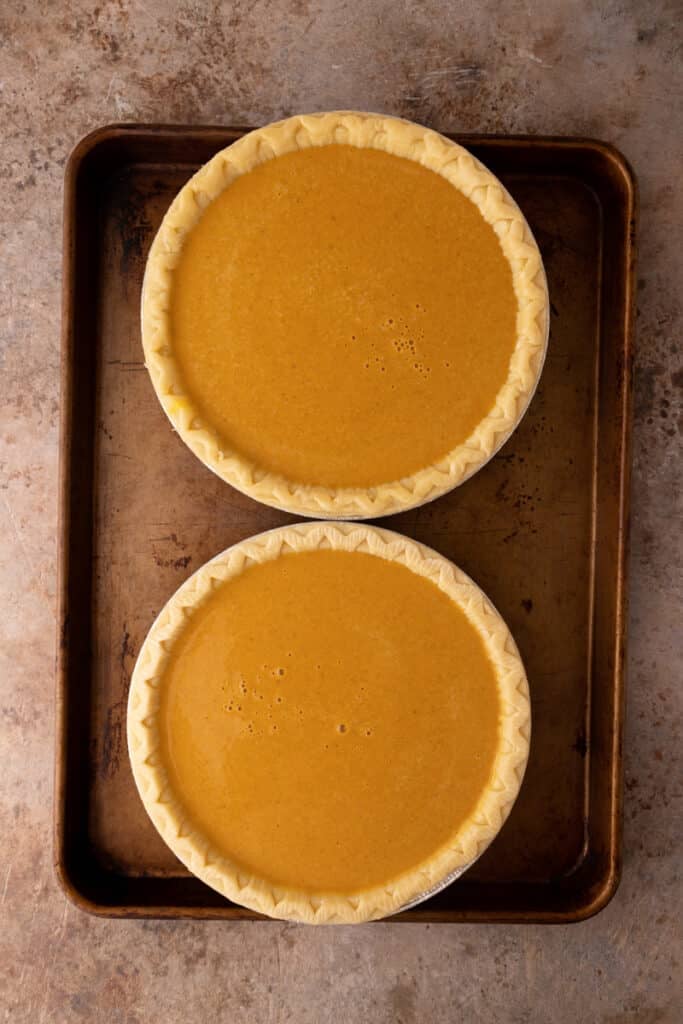 two pie shells filled with the filling