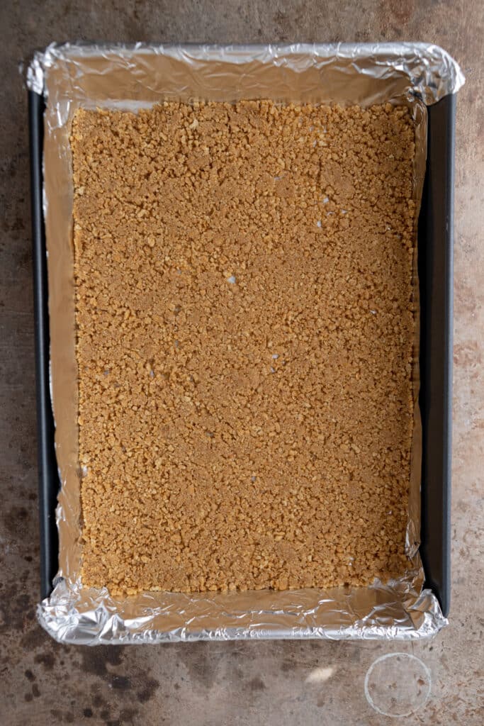 graham cracker crust in a pan 