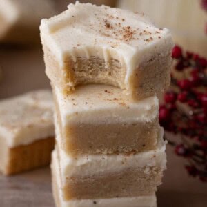 Eggnog cookie bars stacked