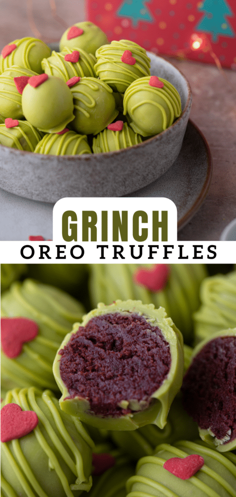 pinterest pin for the grinch oreo balls