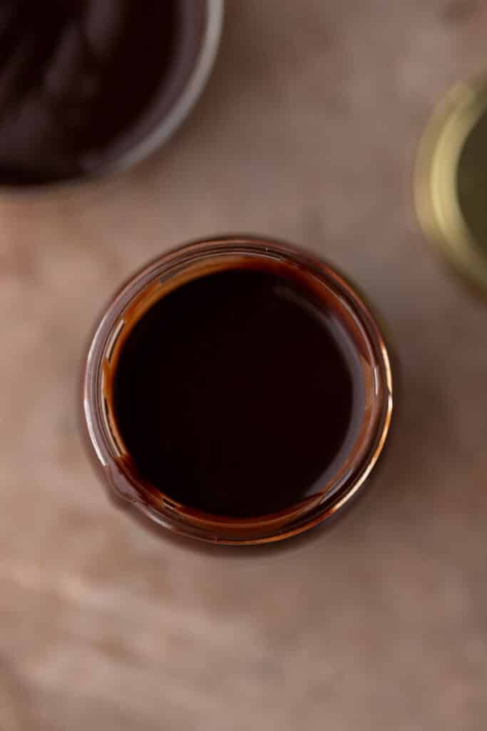 overhead shot of a jar from the mocha coffee syrup recipe