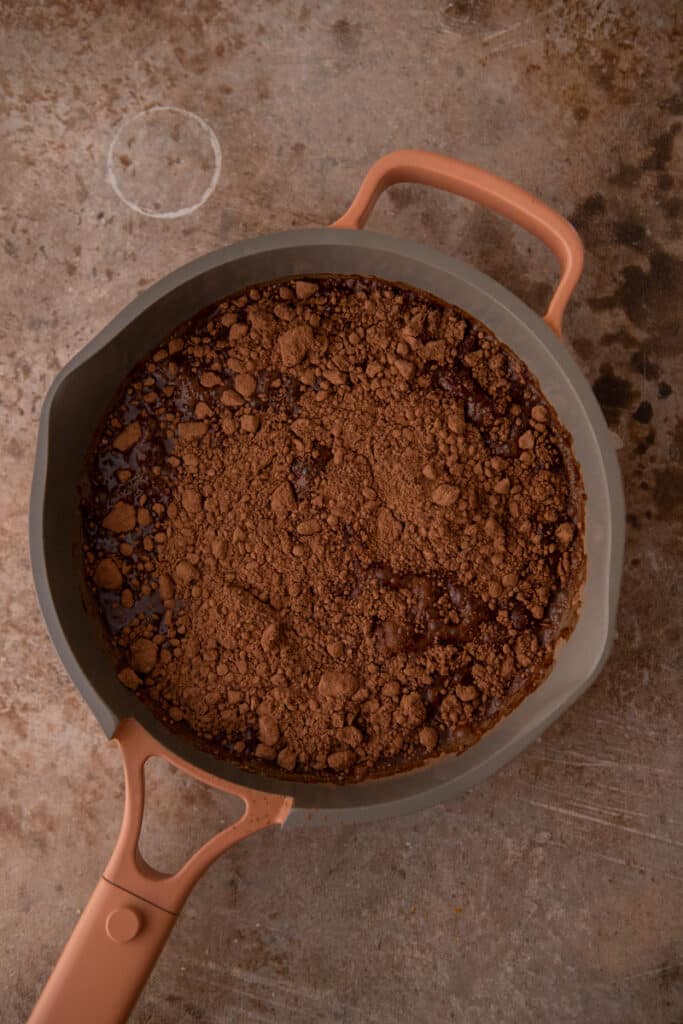 dry mocha and coffee powder in a saucepan