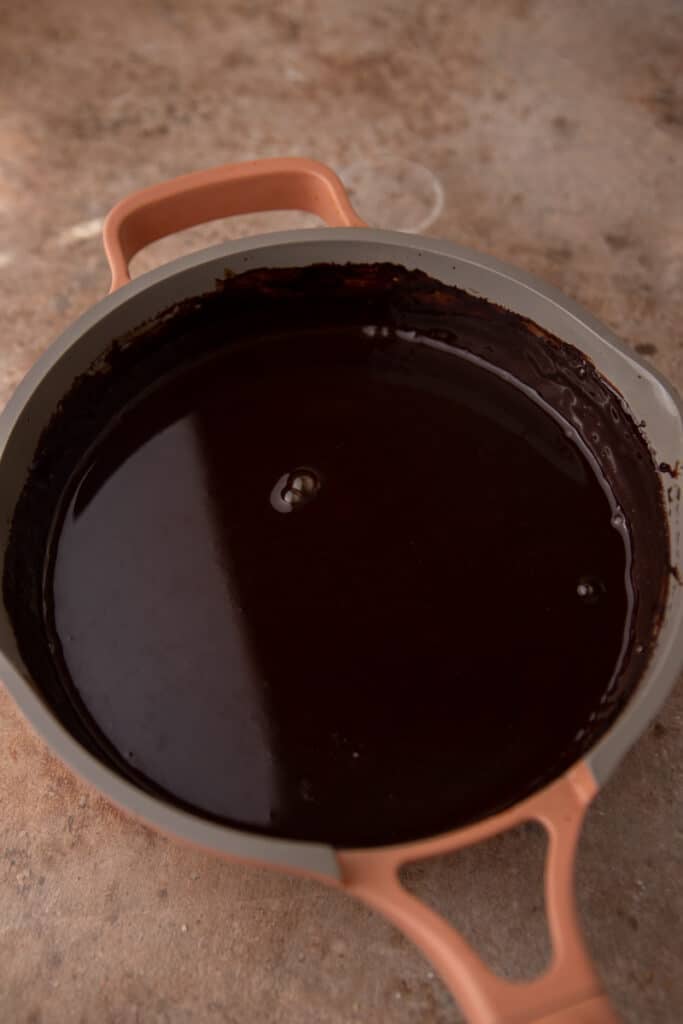 finished mocha coffee syrup in a saucepan