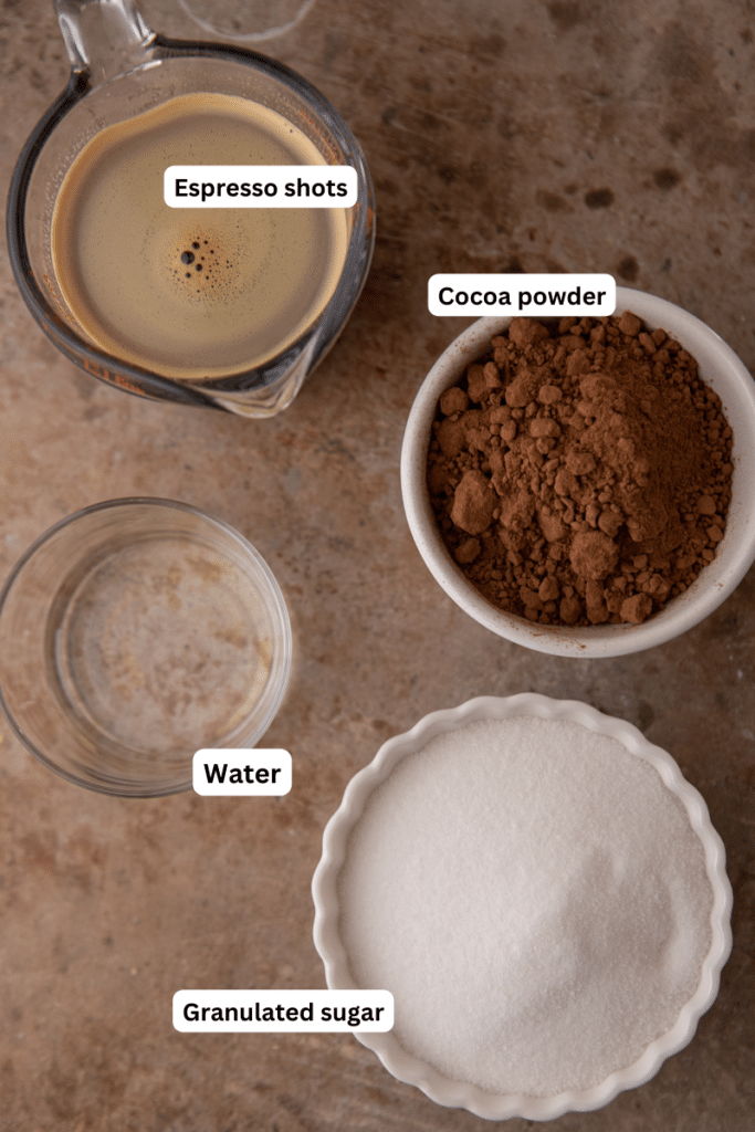 ingredients for the mocha coffee syrup recipe