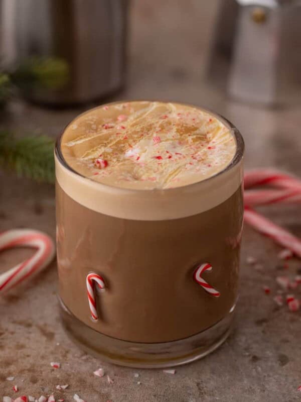 angled overhead shot of peppermint white chocolate mocha