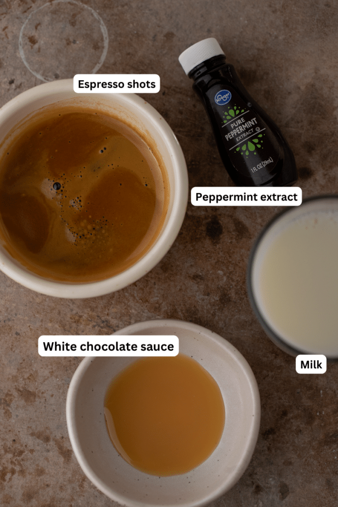 ingredients to make the peppermint white chocolate mocha