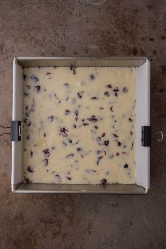 fudge mixture sitting in a square pan