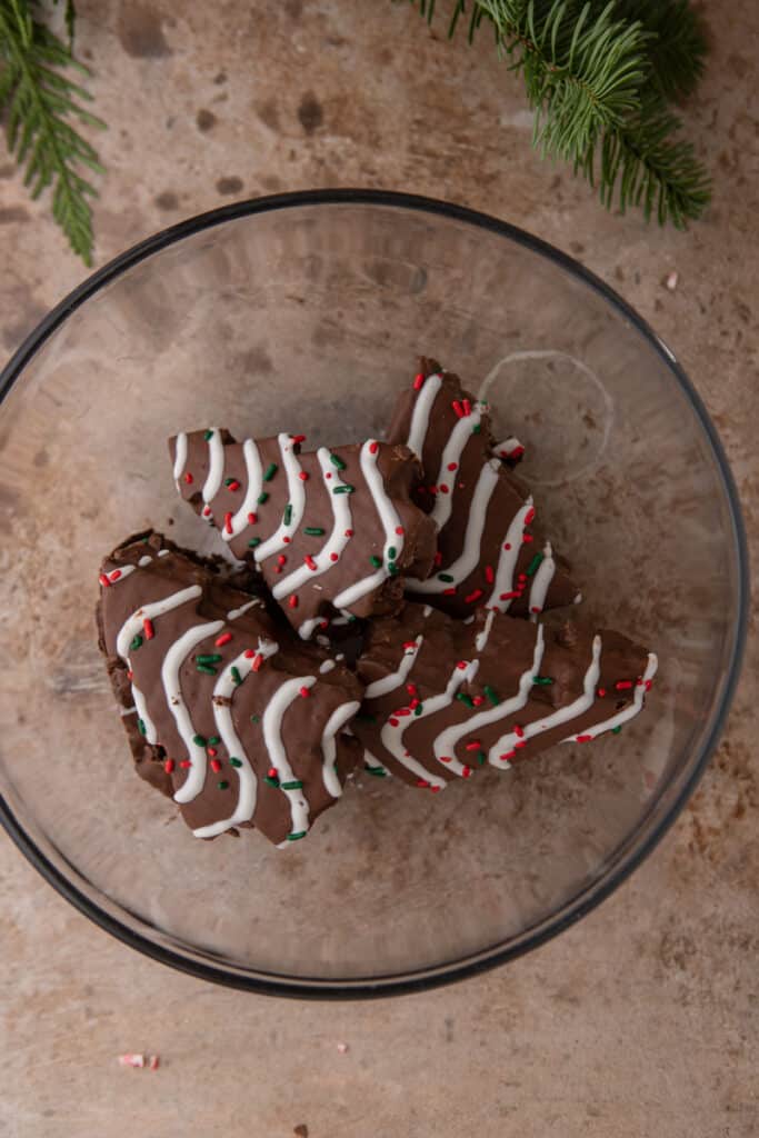 Little Debbie Chocolate Christmas tree cakes in a bowl