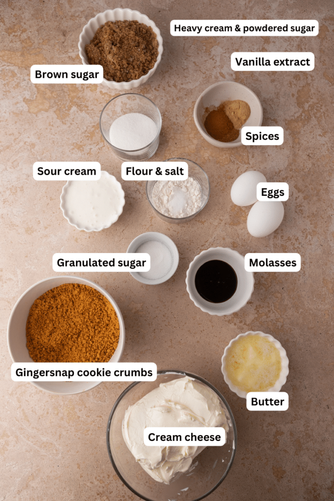 ingredients for the gingerbread cheesecake bars recipe