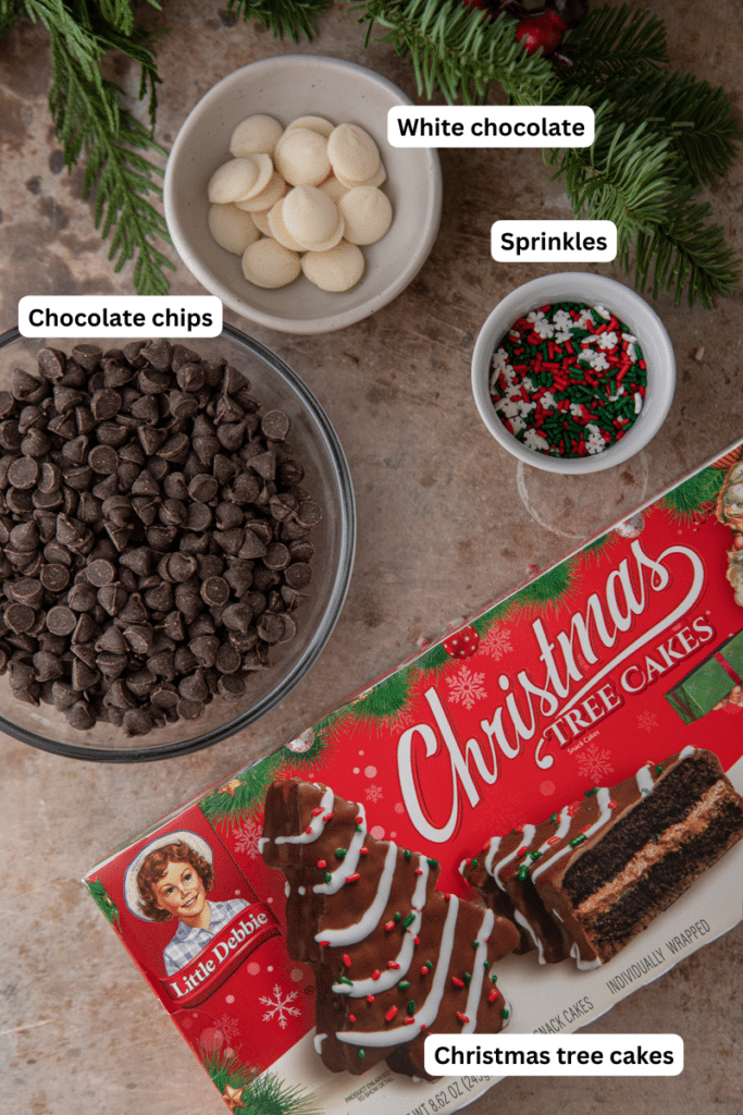 ingredients for the Little Debbie Chocolate Christmas tree cakes truffles