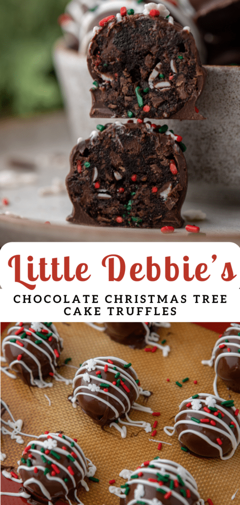 pinterest pin for Little Debbie Chocolate Christmas tree cakes truffles