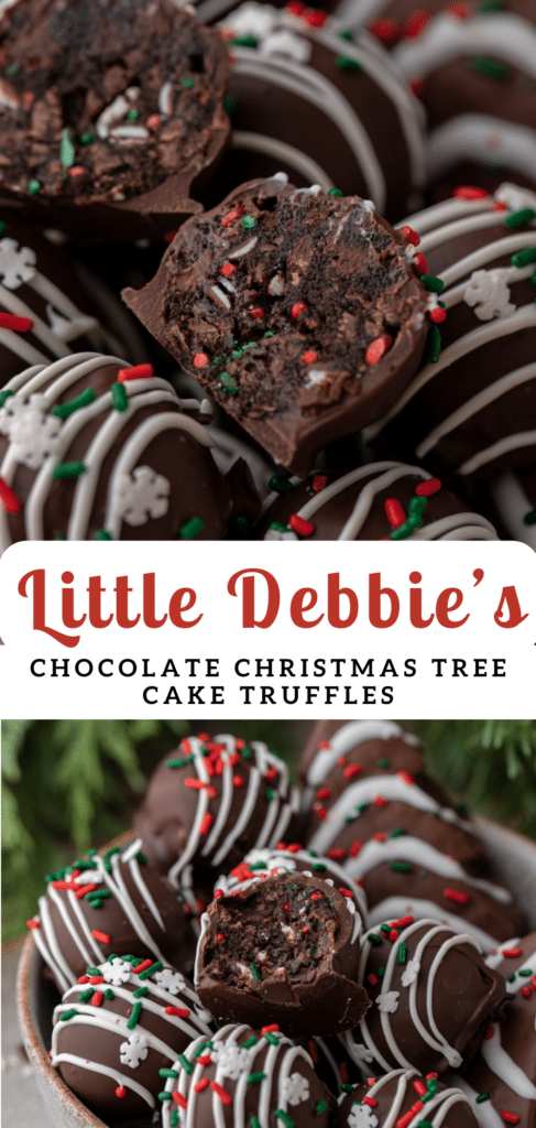 pinterest pin for Little Debbie Chocolate Christmas tree cakes truffles