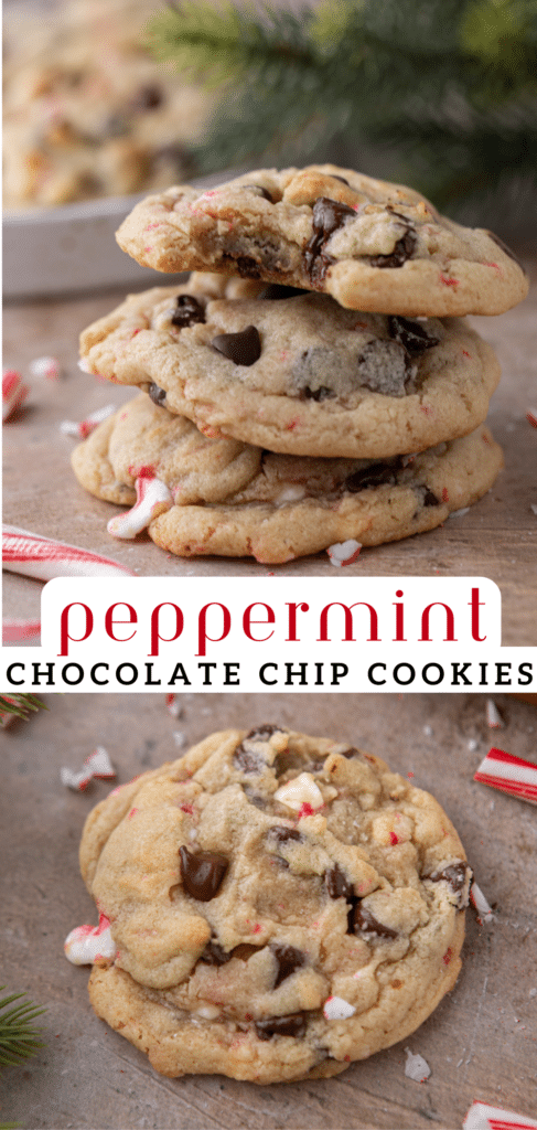pinterest pin of peppermint chocolate chip cookies