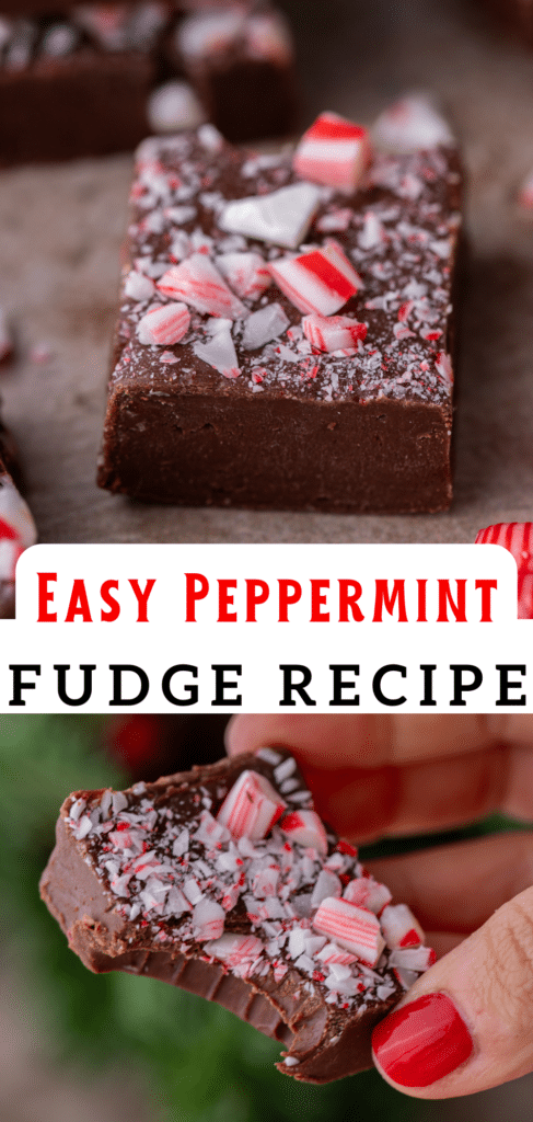 pinterest pin for peppermint fudge recipe