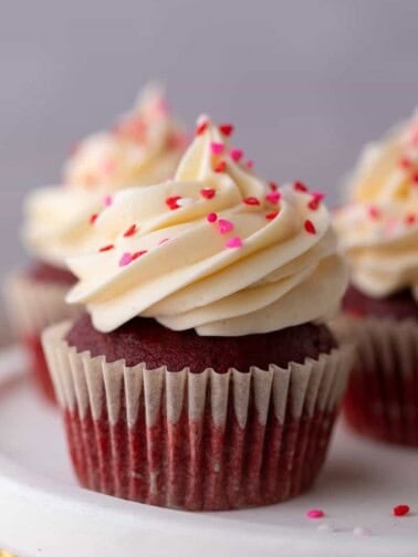 a single close up of the small batch Red Velvet cupcakes
