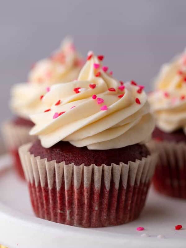 a single close up of the small batch Red Velvet cupcakes