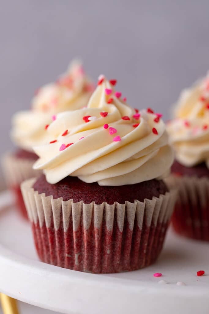 a single close up of the small batch Red Velvet cupcakes