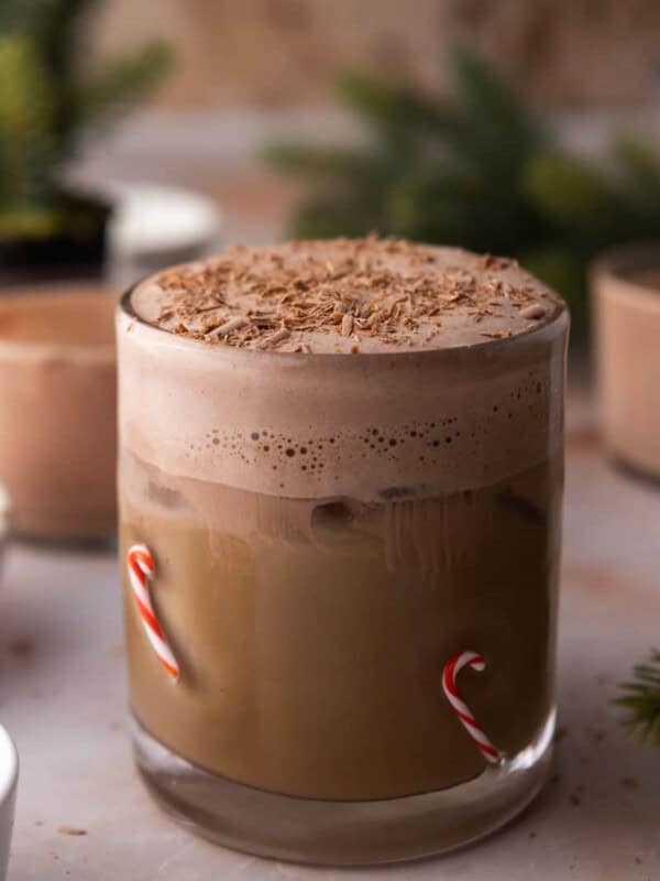 Merry Mint white mocha in a glass