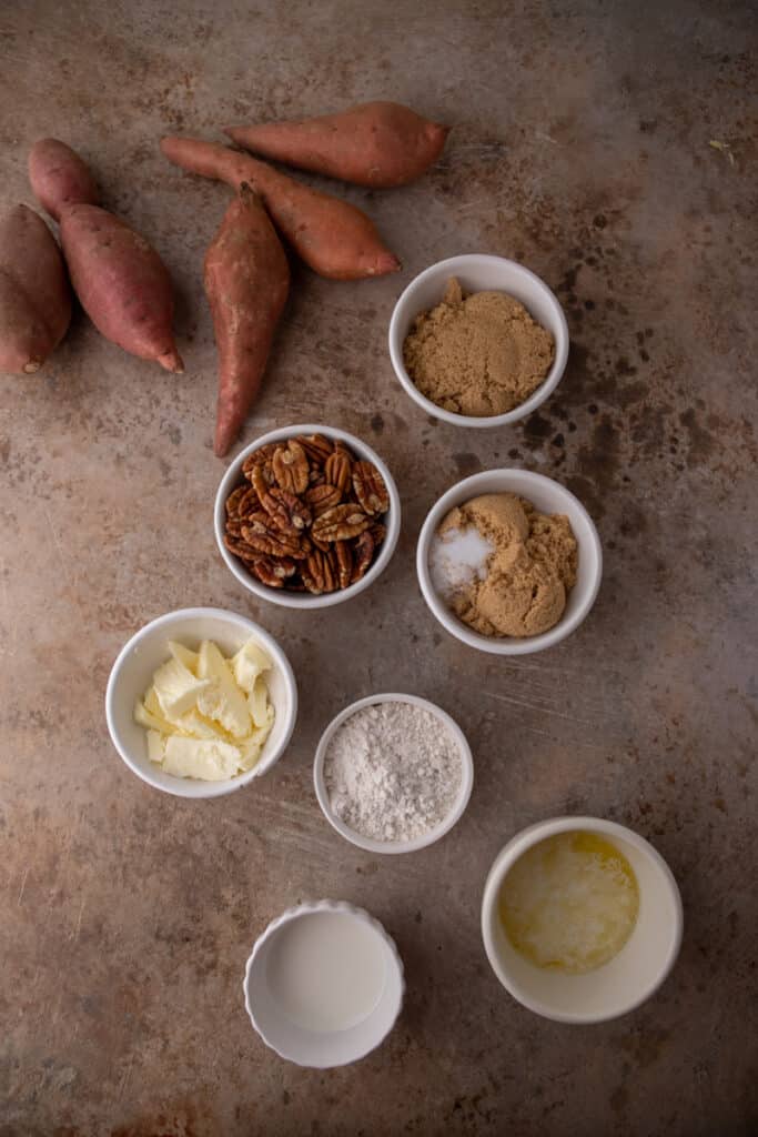 ingredients for the sweet potato casserole with pecans