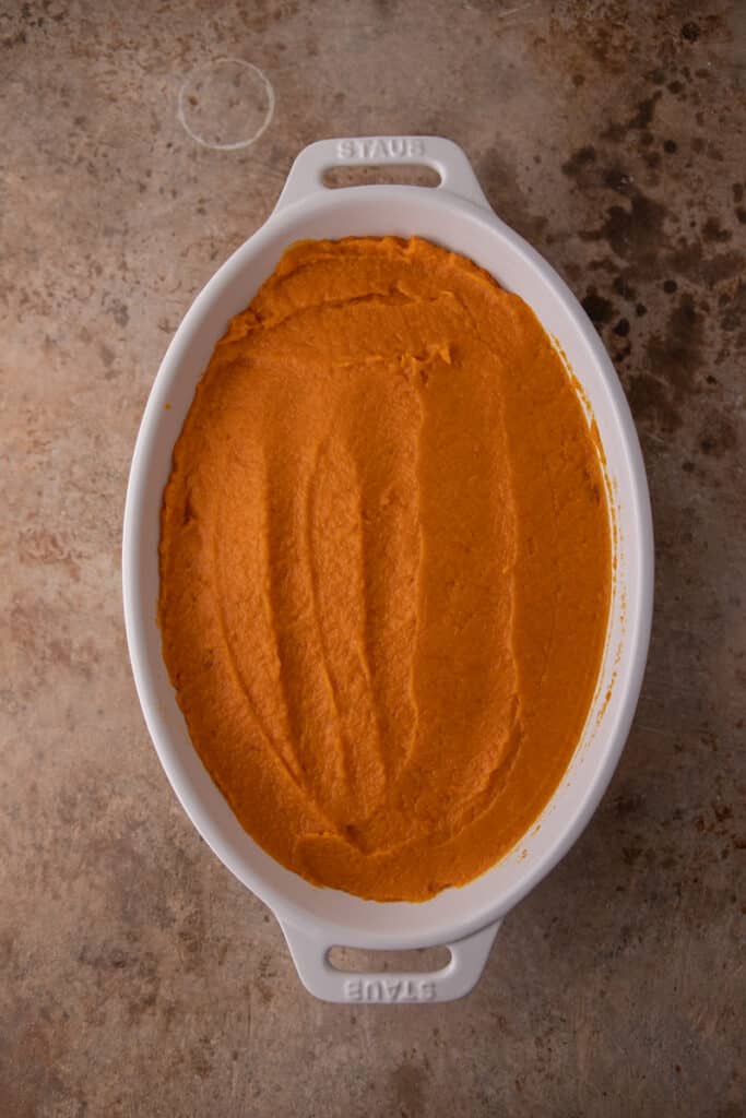 sweet potato in a nice pan without the pecan topping yet