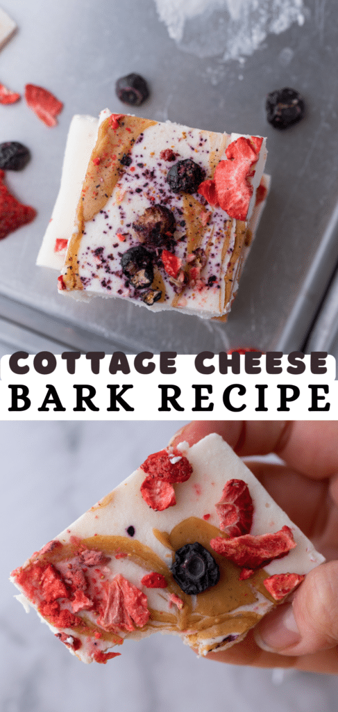 pinterest pin of the frozen cottage cheese bark recipe