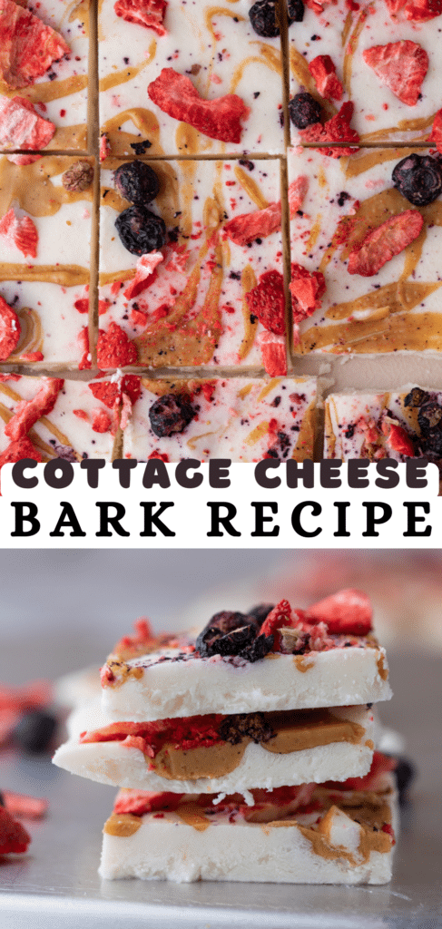 pinterest pin of the frozen cottage cheese bark recipe