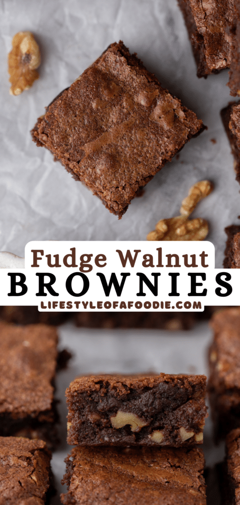 pinterest pin for fudge walnut brownies