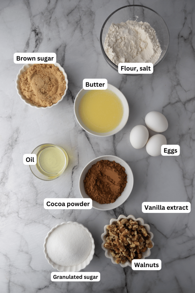 ingredients for the fudge walnut brownies