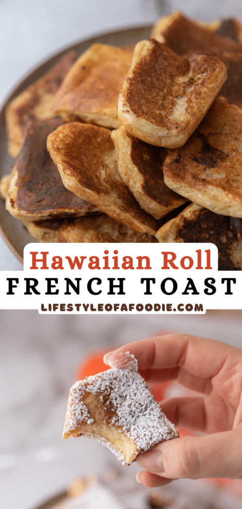 pinterest pin for the hawaiian roll french toast