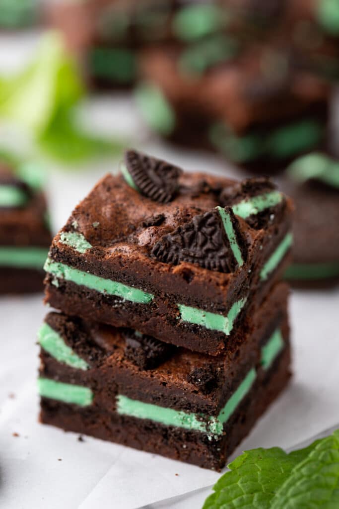 Stack of Mint Oreo Brownies