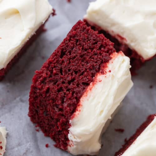 a red velvet snack cake on its side