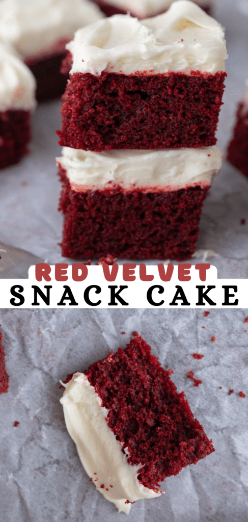 pinterest pin for the red velvet snack cake recipe