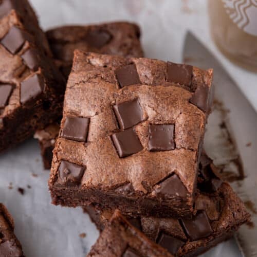 overhead shot of a stack of starbucks brownies recipe