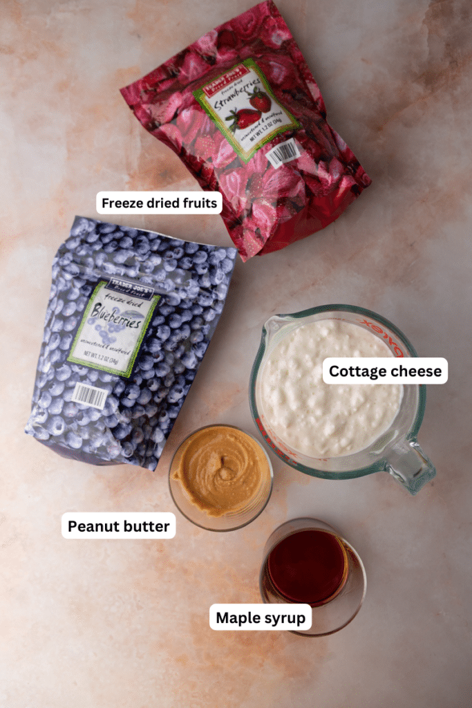 ingredients for the frozen cottage cheese bark recipe