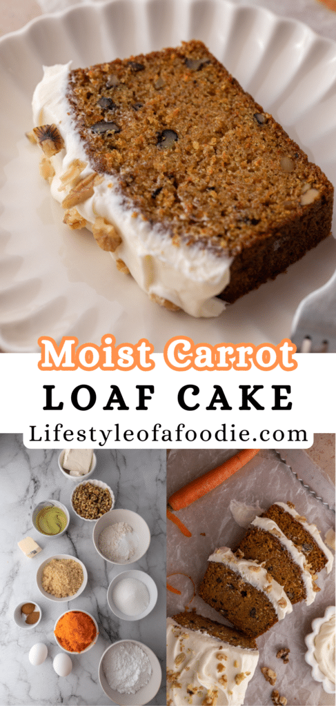 pinterest pin for the carrot cake loaf cake recipe
