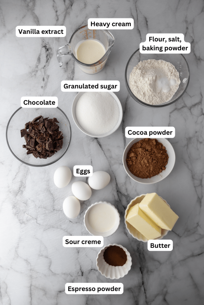 ingredients for the chocolate pound cake recipe