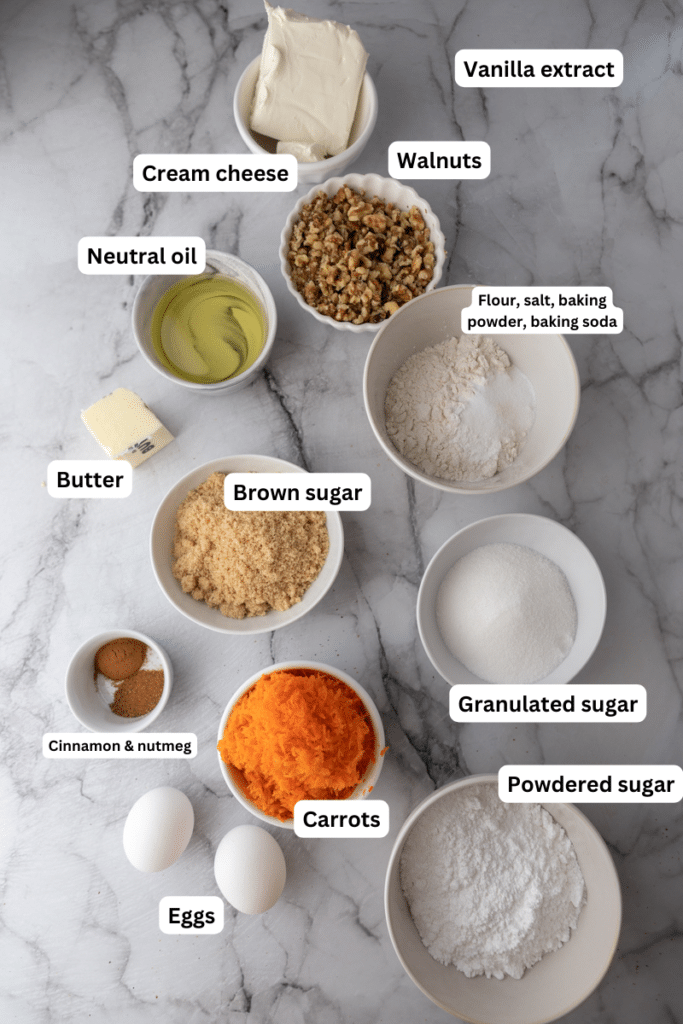 ingredients for the carrot cake loaf cake recipe