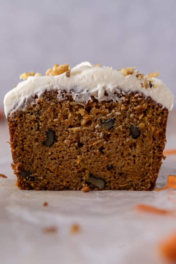 side shot of the carrot cake loaf cake recipe