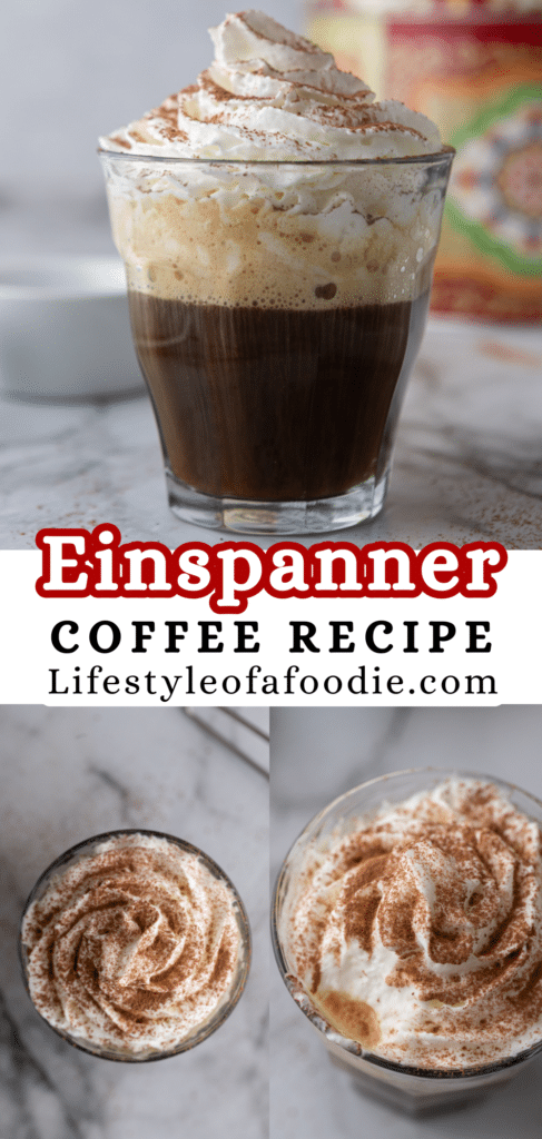pinterest pin of einspanner coffee recipe